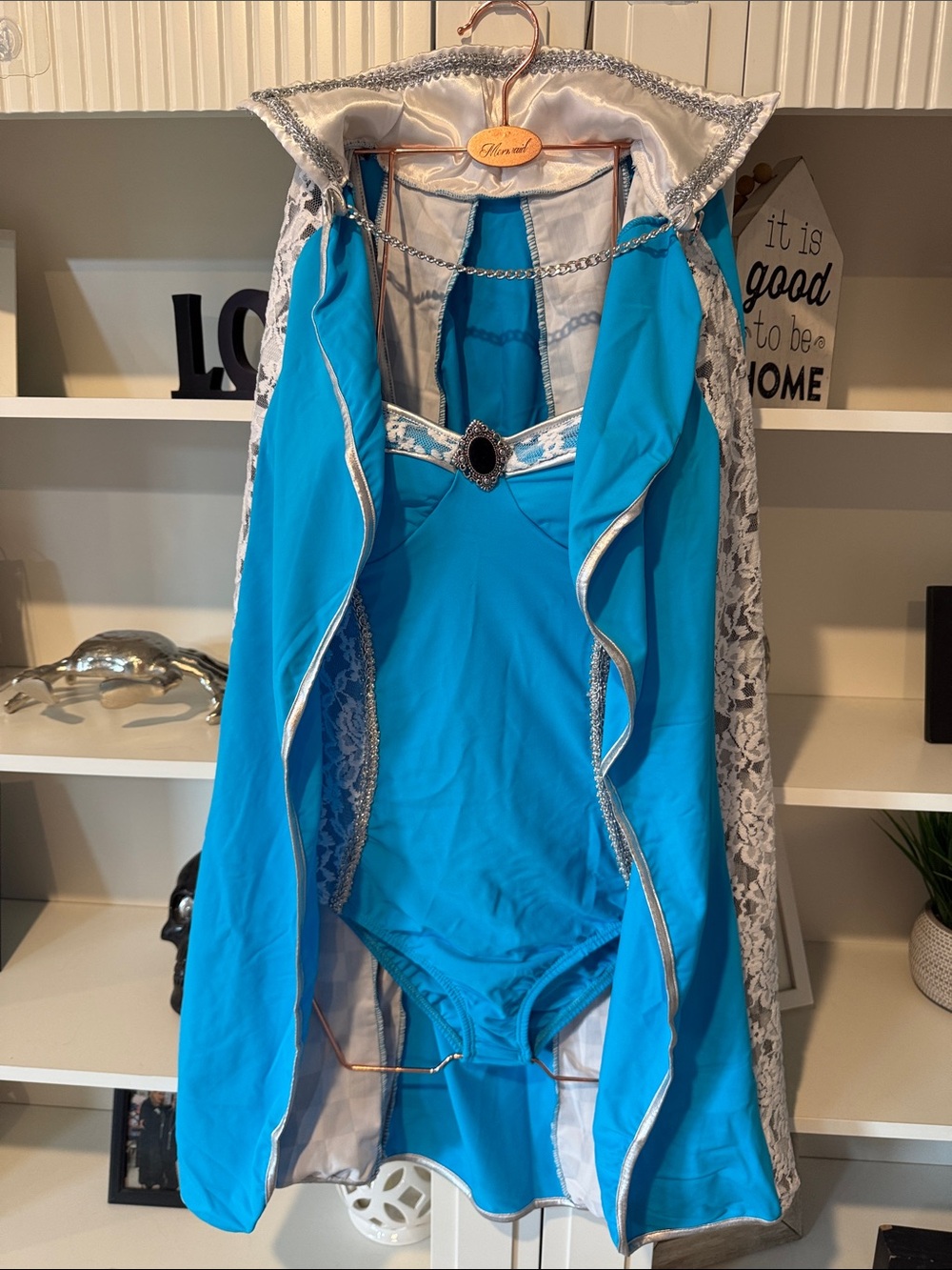 Forplay Tea Time Turquoise and White Lace Corset Bodysuit with Cape - Picture 6 of 10